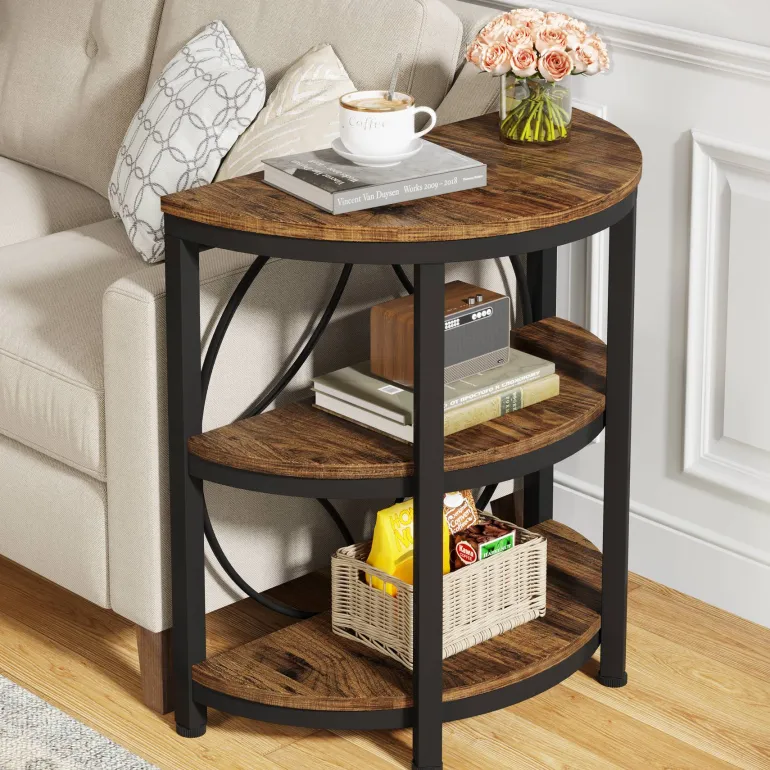 Shop Tribesigns Half - Round End Table, 3 - Tier Narrow Side Table with Metal Frame