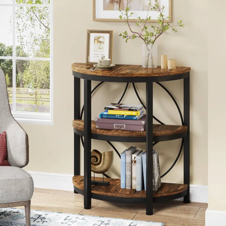 Shop Tribesigns Half - Round End Table, 3 - Tier Narrow Side Table with Metal Frame