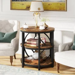 Shop Tribesigns Half - Round End Table, 3 - Tier Narrow Side Table with Metal Frame