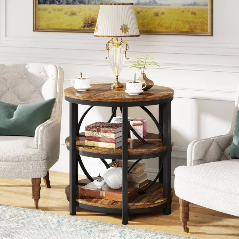 Shop Tribesigns Half - Round End Table, 3 - Tier Narrow Side Table with Metal Frame