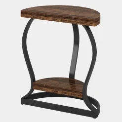 Cheap Tribesigns Half - Round End Table, Side Table with 2 - Tier Shelves