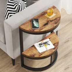 Store Tribesigns Half Round End Table, Narrow Side Table with Metal Frame