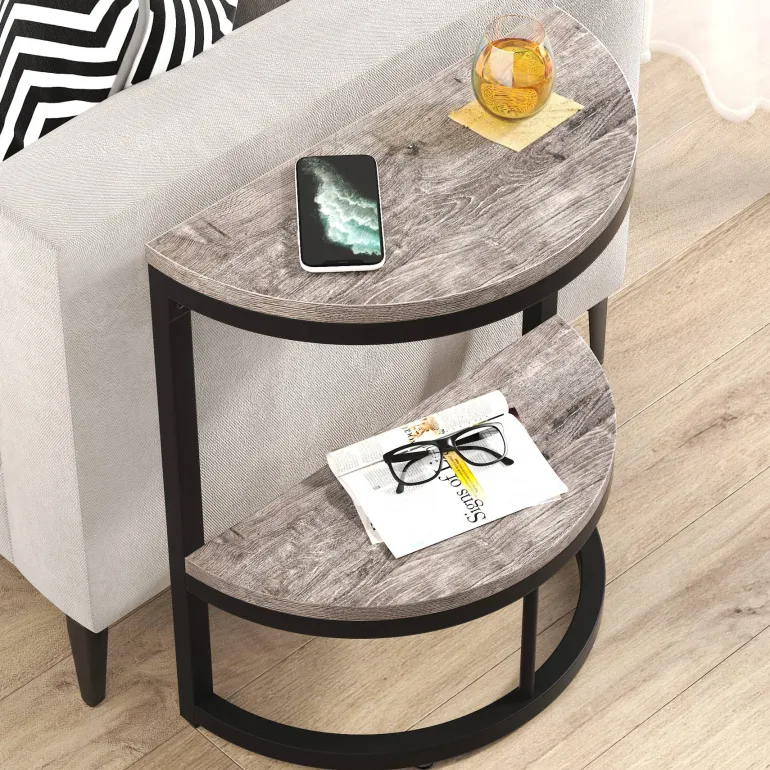 Store Tribesigns Half Round End Table, Narrow Side Table with Metal Frame