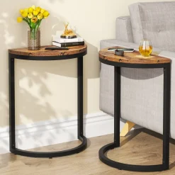 Store Tribesigns Half Round End Table, Narrow Side Table with Metal Frame