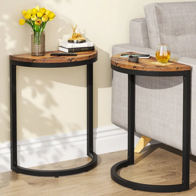 Store Tribesigns Half Round End Table, Narrow Side Table with Metal Frame