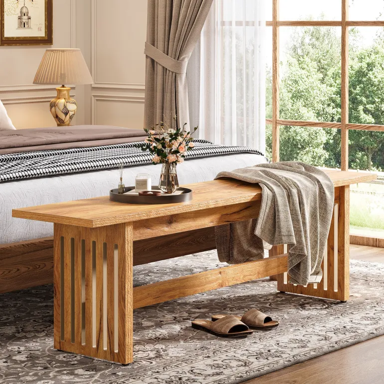 Best Tribesigns Hallway view of 59" 's Entry Bench, Farmhouse Kitchen Bench Bedroom Bed Bench.