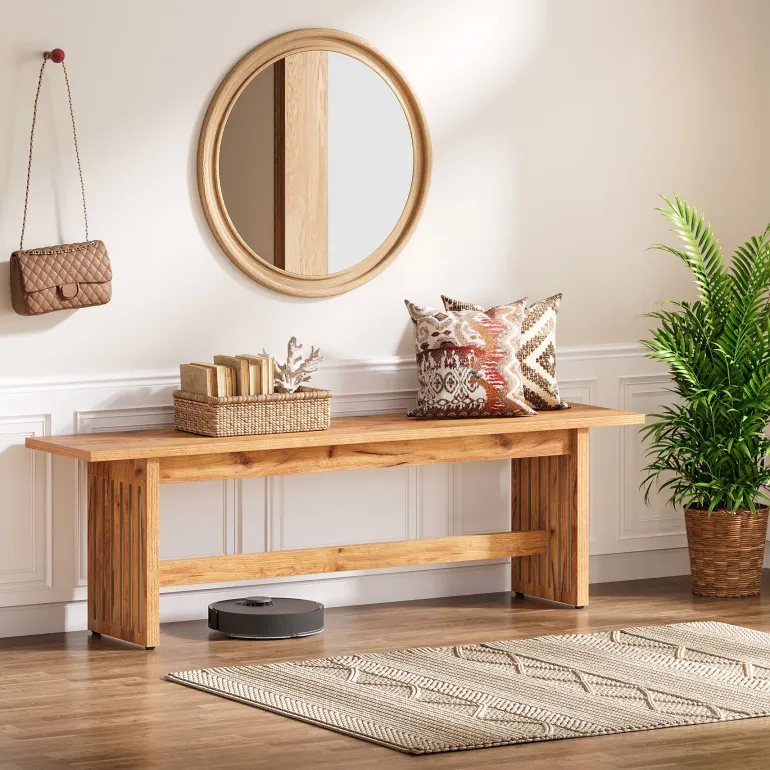 Best Tribesigns Hallway view of 59" 's Entry Bench, Farmhouse Kitchen Bench Bedroom Bed Bench.