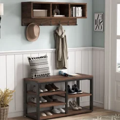 Cheap Tribesigns Hallway view of 's 5 IN 1 Coat Rack Shoe Bench Set, Hall Tree with Wall Mounted Shelf.