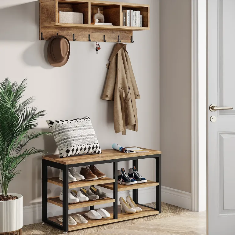 Cheap Tribesigns Hallway view of 's 5 IN 1 Coat Rack Shoe Bench Set, Hall Tree with Wall Mounted Shelf.