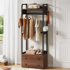 Cheap Tribesigns Hallway view of 's Freestanding Closet Organizer, Coat Rack with Drawers and Shelves.