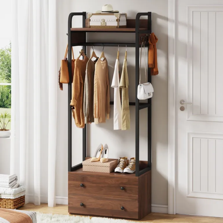 Cheap Tribesigns Hallway view of 's Freestanding Closet Organizer, Coat Rack with Drawers and Shelves.