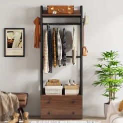Cheap Tribesigns Hallway view of 's Freestanding Closet Organizer, Coat Rack with Drawers and Shelves.