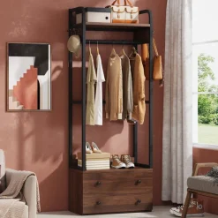Cheap Tribesigns Hallway view of 's Freestanding Closet Organizer, Coat Rack with Drawers and Shelves.