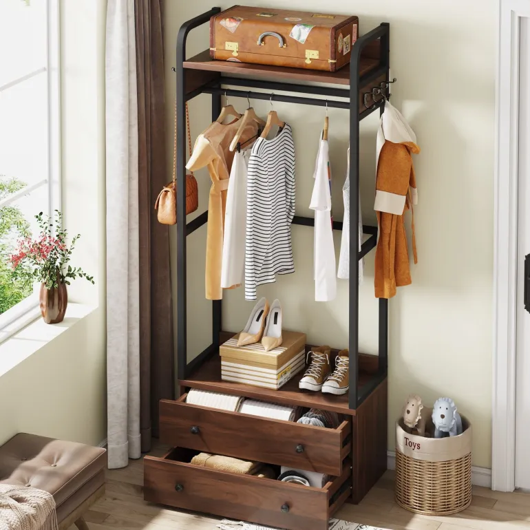 Cheap Tribesigns Hallway view of 's Freestanding Closet Organizer, Coat Rack with Drawers and Shelves.