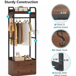 Cheap Tribesigns Hallway view of 's Freestanding Closet Organizer, Coat Rack with Drawers and Shelves.