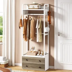 Cheap Tribesigns Hallway view of 's Freestanding Closet Organizer, Coat Rack with Drawers and Shelves.