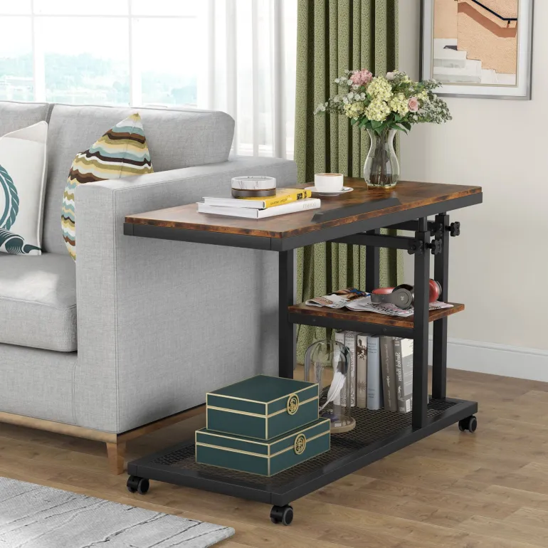 New Tribesigns Height Adjustable C Table, Mobile Side Table with Tiltable Drawing Board