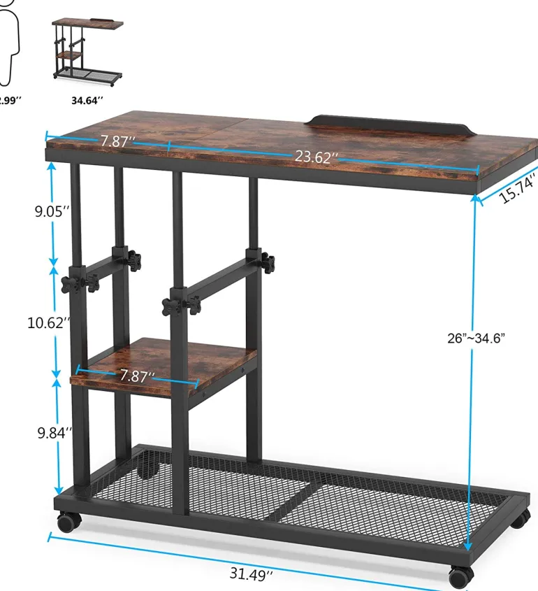 New Tribesigns Height Adjustable C Table, Mobile Side Table with Tiltable Drawing Board