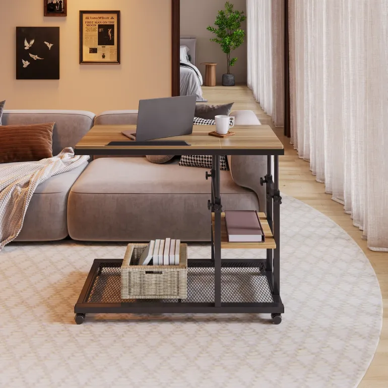 New Tribesigns Height Adjustable C Table, Mobile Side Table with Tiltable Drawing Board