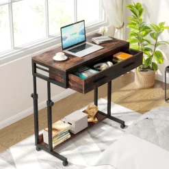 Hot Tribesigns Height Adjustable Desk, Mobile Side Table Portable Desk with Drawers
