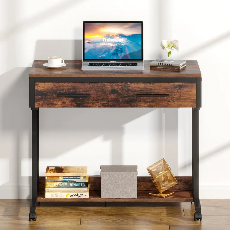 Hot Tribesigns Height Adjustable Desk, Mobile Side Table Portable Desk with Drawers