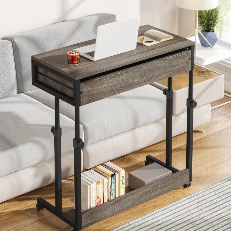 Hot Tribesigns Height Adjustable Desk, Mobile Side Table Portable Desk with Drawers