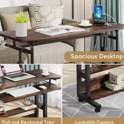 Best Tribesigns Height Adjustable Desk, Mobile Portable Desk with Wireless Charging Station