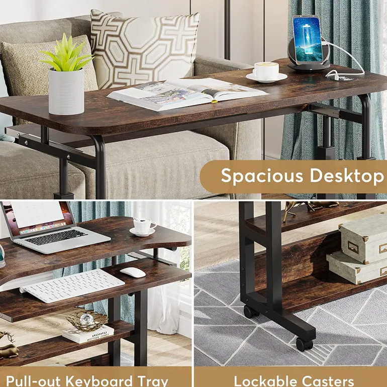 Best Tribesigns Height Adjustable Desk, Mobile Portable Desk with Wireless Charging Station