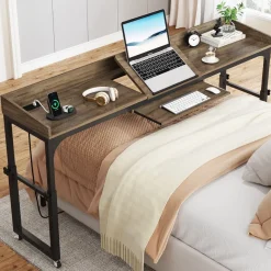 Best Sale Tribesigns Height Adjustable Overbed Table with Wheels & Charging Station