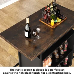 Cheap Tribesigns Home Bar Unit, Industrial 3-Tier Liquor Bar Table with Glasses Holder