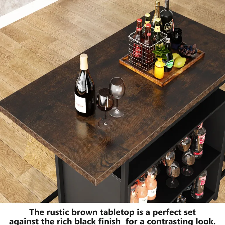 Cheap Tribesigns Home Bar Unit, Industrial 3-Tier Liquor Bar Table with Glasses Holder