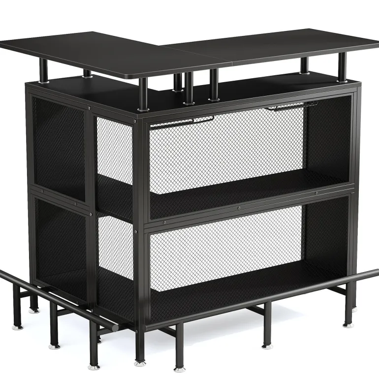 Cheap Tribesigns Home Bar Unit, L-Shaped Liquor Bar Table with Glasses Holders & Shelves
