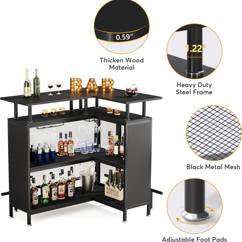 Cheap Tribesigns Home Bar Unit, L-Shaped Liquor Bar Table with Glasses Holders & Shelves