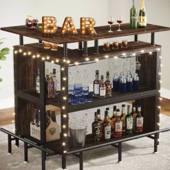 Cheap Tribesigns Home Bar Unit, L-Shaped Liquor Bar Table with Glasses Holders & Shelves