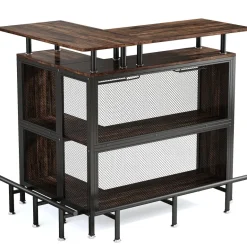 Cheap Tribesigns Home Bar Unit, L-Shaped Liquor Bar Table with Glasses Holders & Shelves