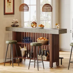 Best Tribesigns Home Bar Unit, Modern 2 - Tier Bar Table with Footrest