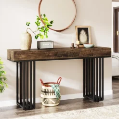 Fashion Tribesigns 55-inch Console Table, Modern Entryway Table with Metal Legs