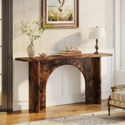 Store Tribesigns 63-Inch Console Table, Wood Farmhouse Entryway Table with Arch Brace