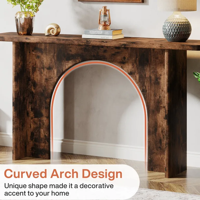 Store Tribesigns 63-Inch Console Table, Wood Farmhouse Entryway Table with Arch Brace
