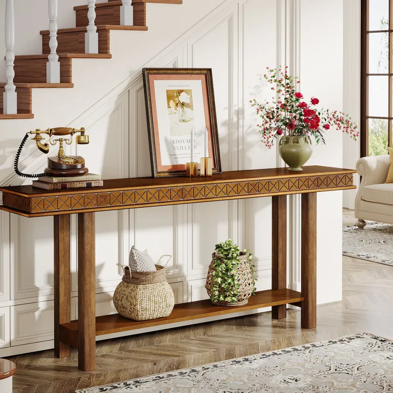Cheap Tribesigns 70.9-Inch Console Table, Wood 2-Tier Sofa Table Long Entryway Accent Table