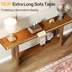 Cheap Tribesigns 70.9-Inch Console Table, Wood 2-Tier Sofa Table Long Entryway Accent Table