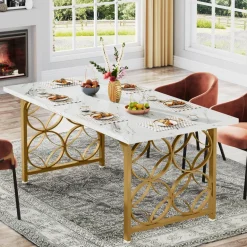 Best Tribesigns 63-inch Dining Table, Modern Faux Marble Kitchen Table for 6 People