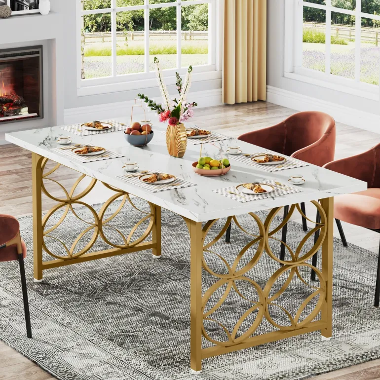Best Tribesigns 63-inch Dining Table, Modern Faux Marble Kitchen Table for 6 People