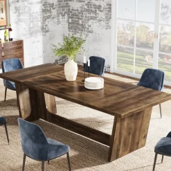 Fashion Tribesigns 70.8-Inch Dining Table, Wood Farmhouse Kitchen Table for 4-6
