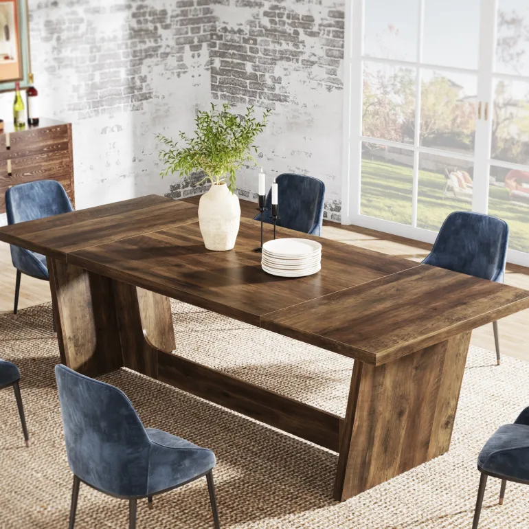 Fashion Tribesigns 70.8-Inch Dining Table, Wood Farmhouse Kitchen Table for 4-6