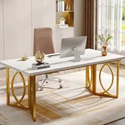 Fashion Tribesigns 70.9-inch Executive Table, Wood Computer Desk with Metal Frame For Home Office