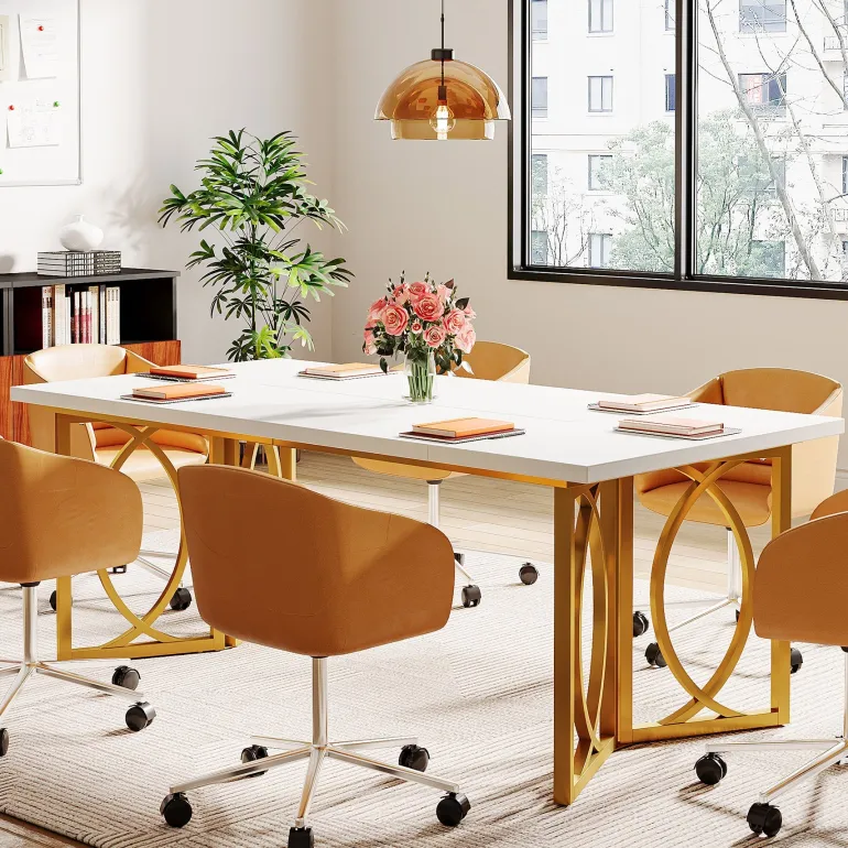 Fashion Tribesigns 70.9-inch Executive Table, Wood Computer Desk with Metal Frame For Home Office