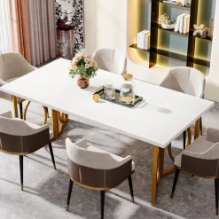 Fashion Tribesigns 70.9-Inch Wood Dining Table , Modern Rectangle Kitchen Table for 4-6 People