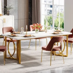 Fashion Tribesigns 70.9-Inch Wood Dining Table , Modern Rectangle Kitchen Table for 4-6 People