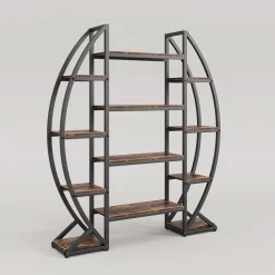 Store Tribesigns Industrial Bookshelf, Oval Triple Wide Etagere Bookcases Display Shelves